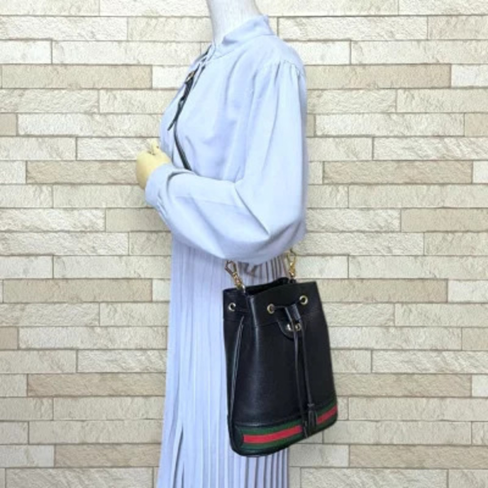 Gucci Leather Ophidia Shoulder Bag Black GG Baguette Black